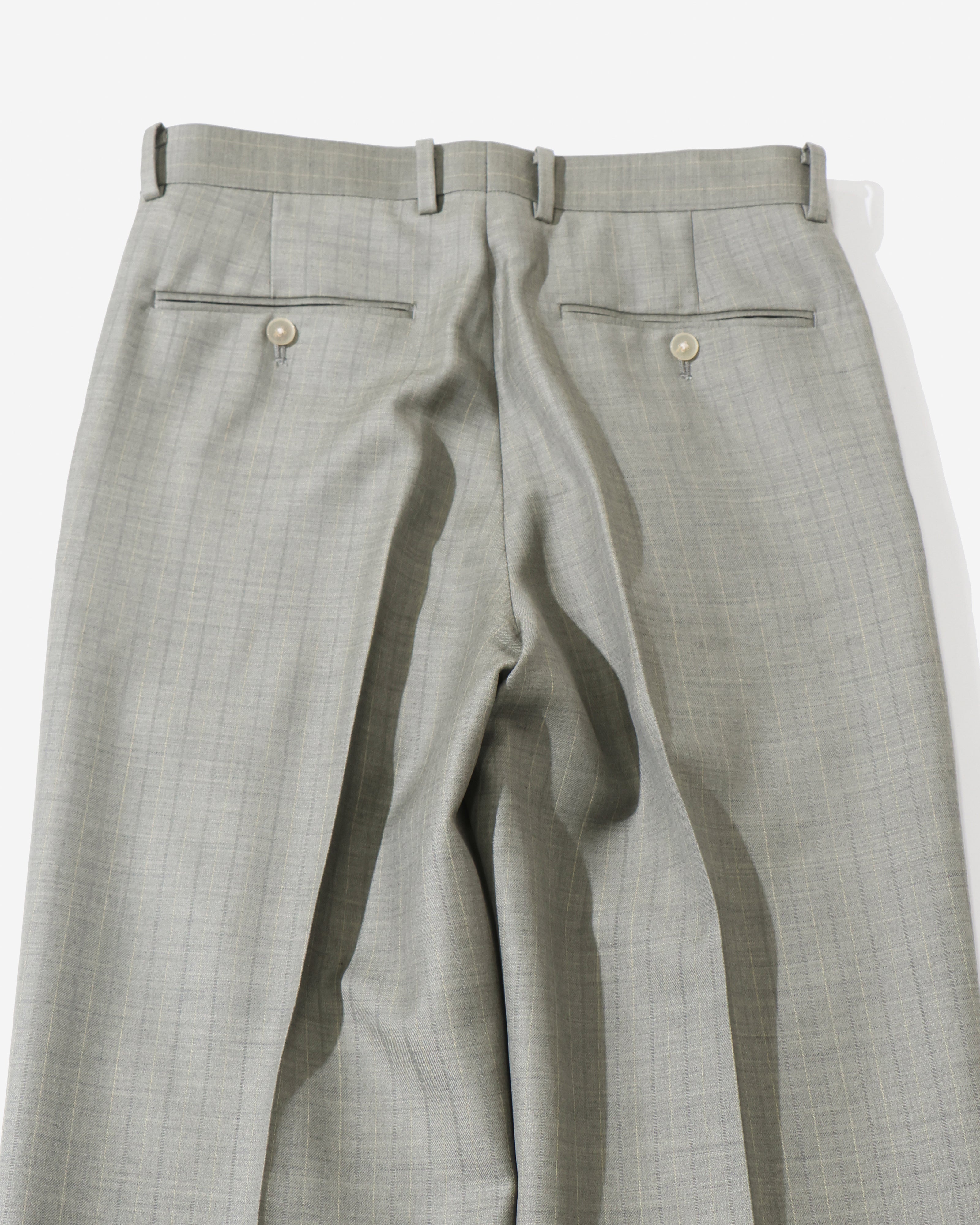 BLUEFACED WOOL TWO-TUCK SLACKS KHAKI GRAY STRIPE – TIME AFTER TIME