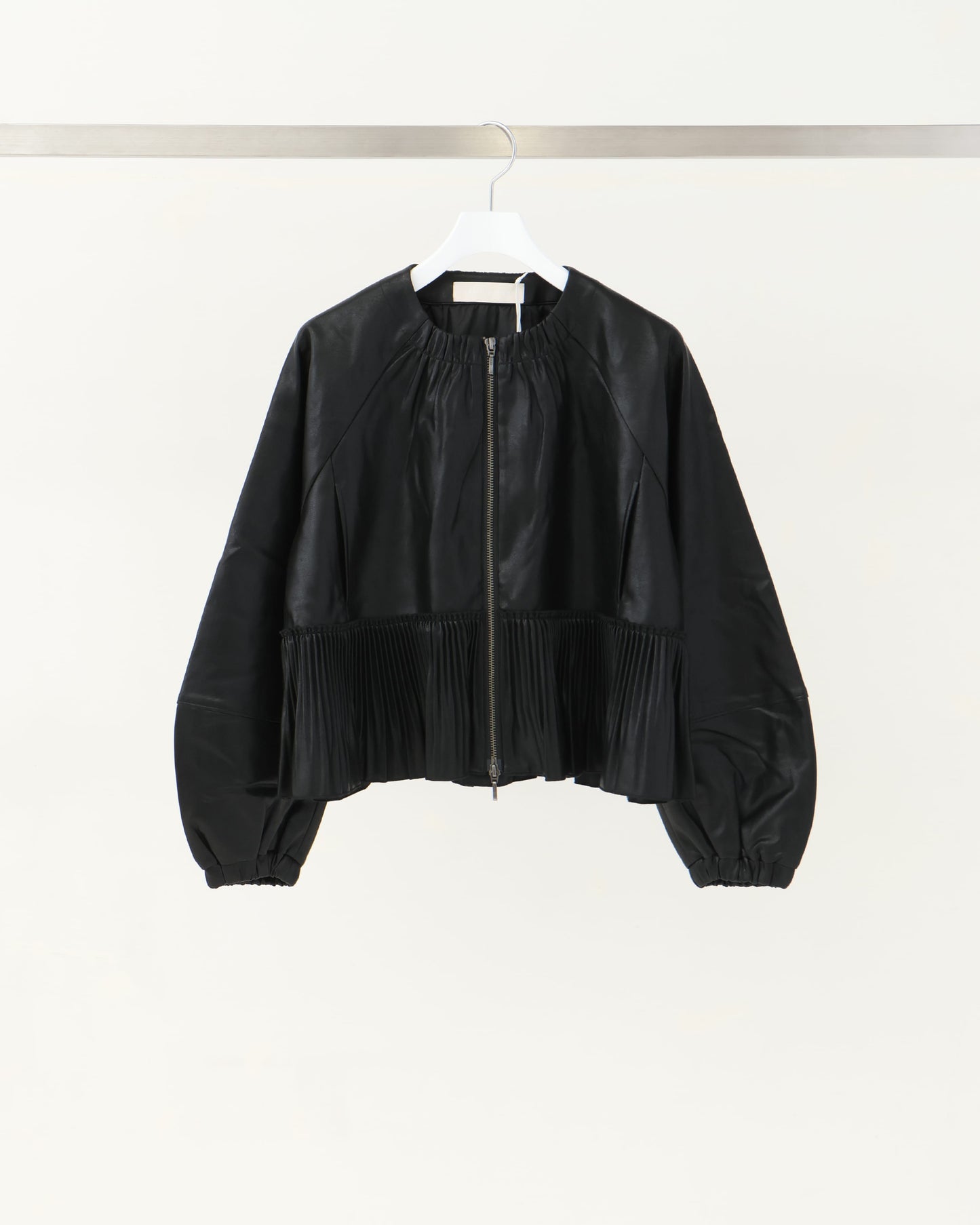 pleated fake leather blouson