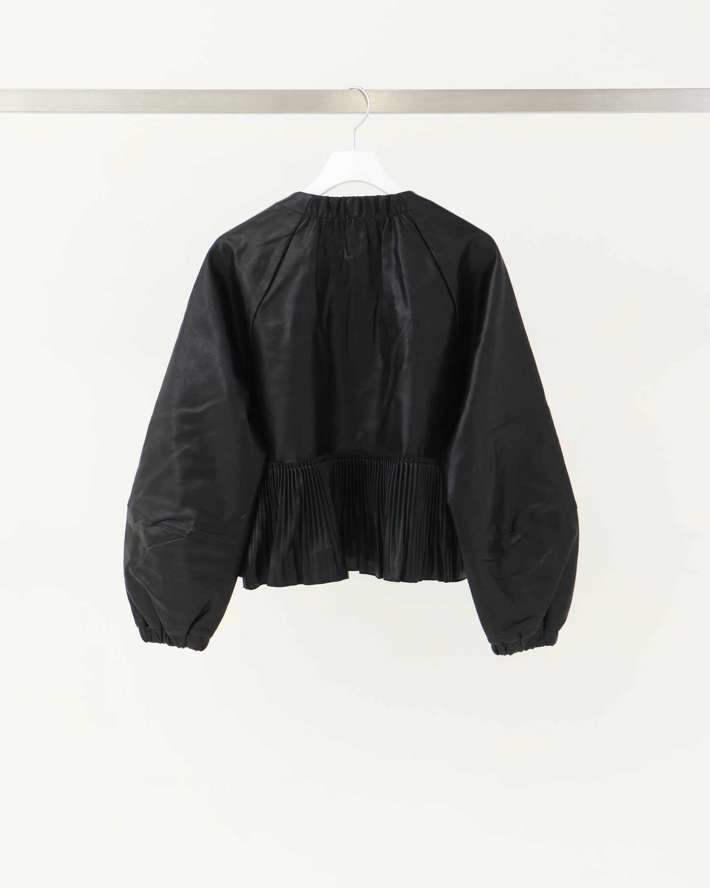 pleated fake leather blouson