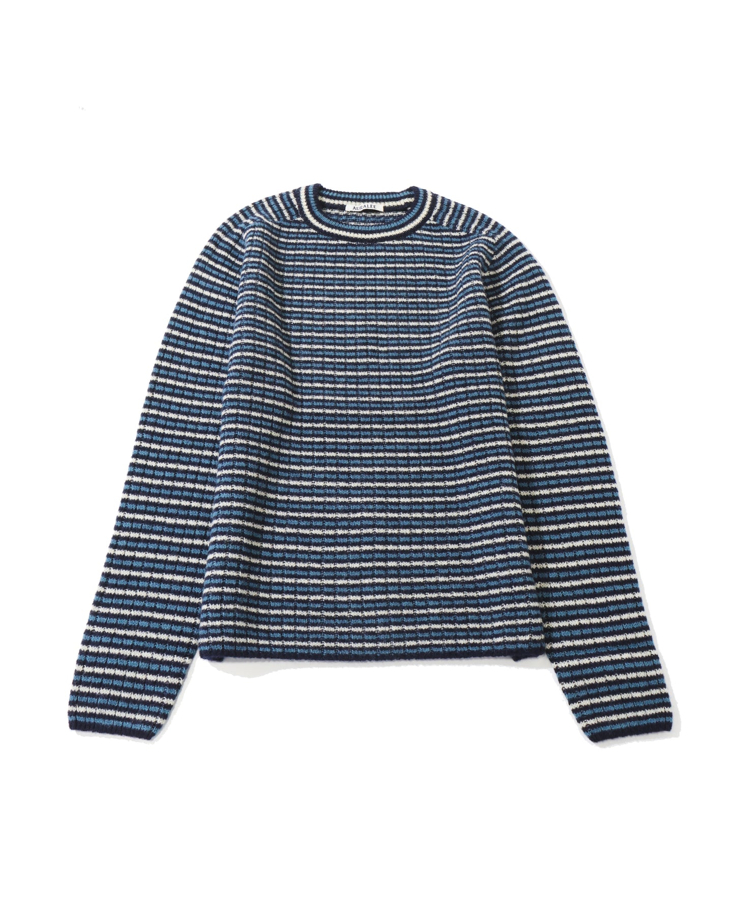 SHETLAND WOOL CASHMERE RIB KNIT P/O NAVY STRIPE