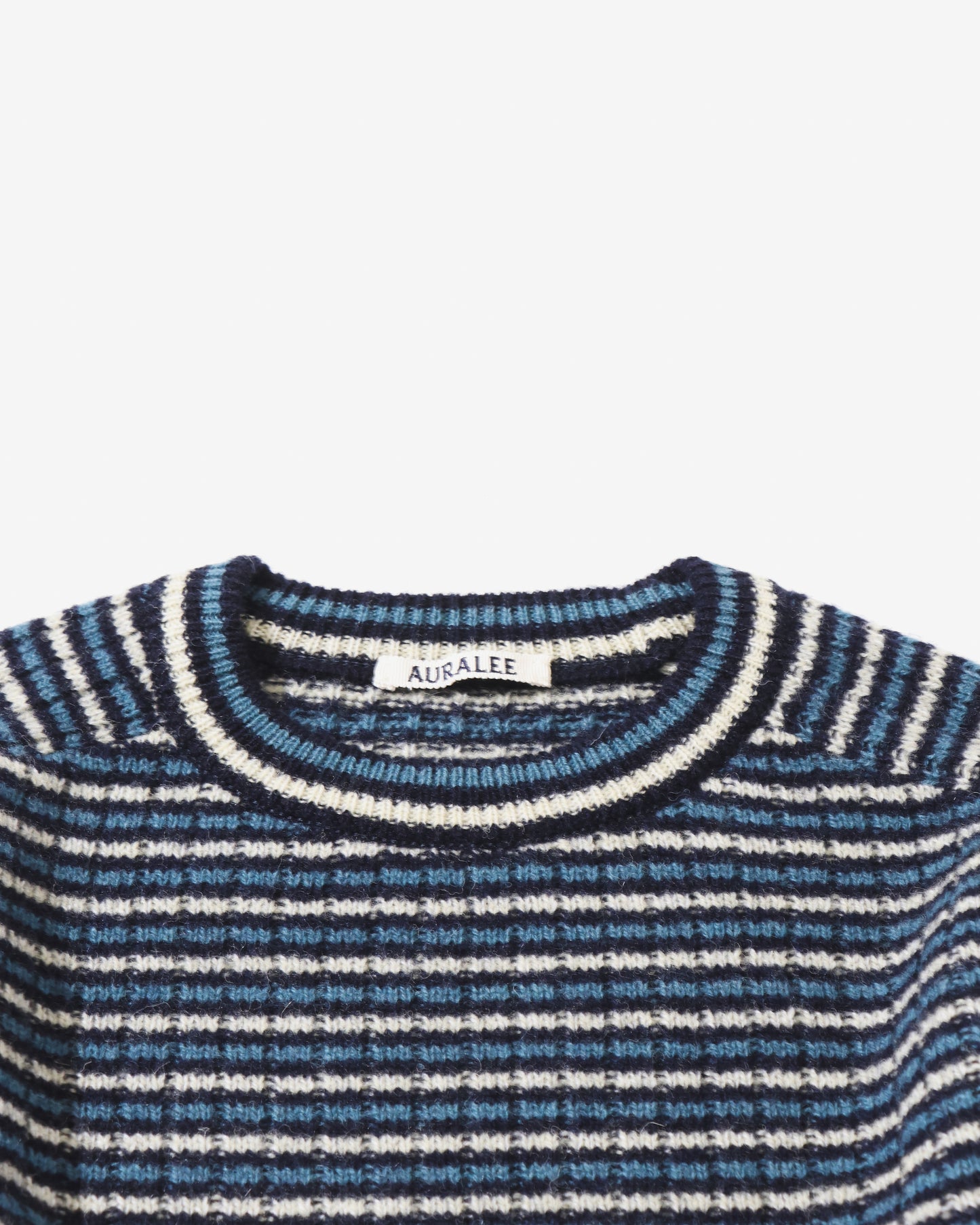 SHETLAND WOOL CASHMERE RIB KNIT P/O NAVY STRIPE