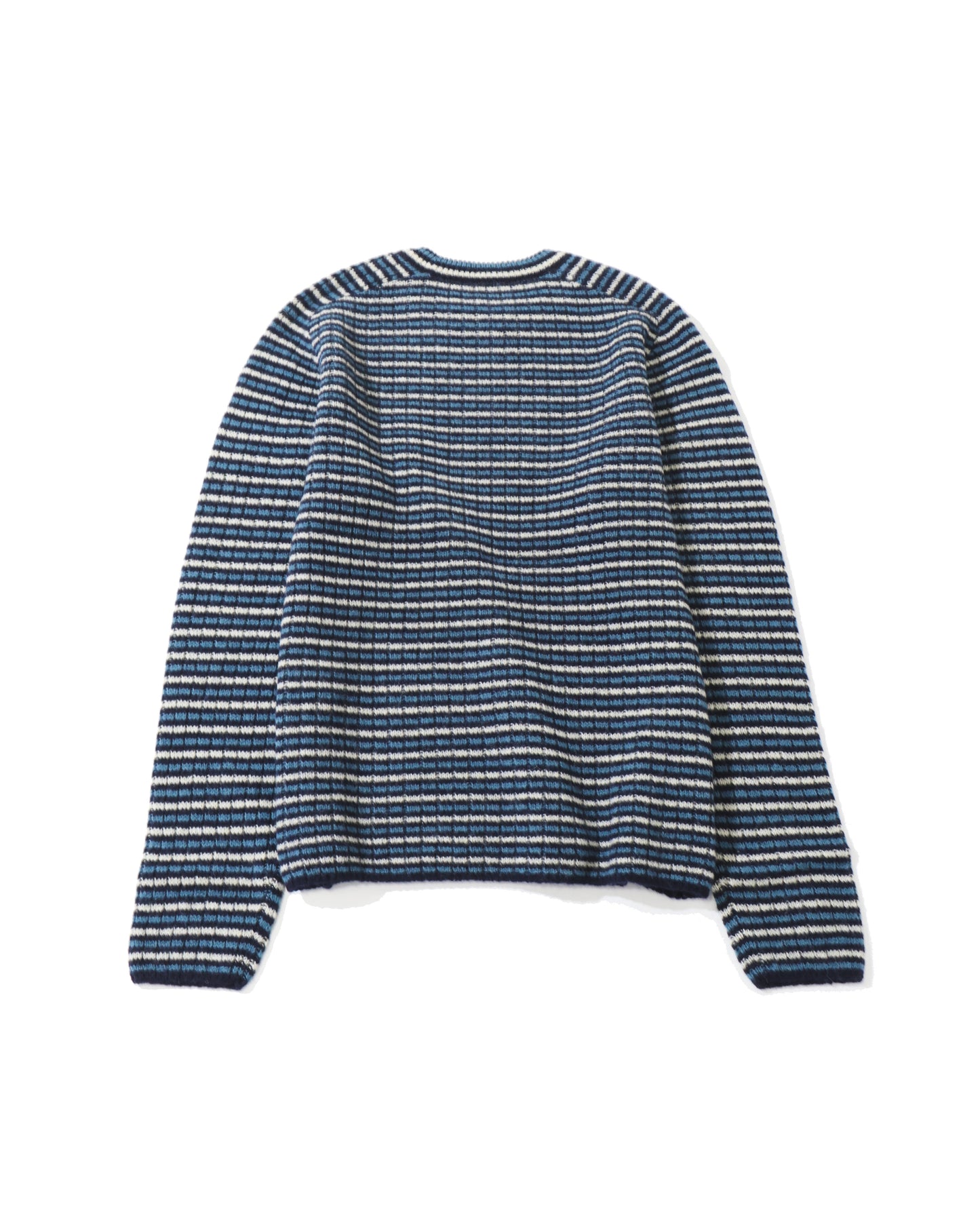 SHETLAND WOOL CASHMERE RIB KNIT P/O NAVY STRIPE