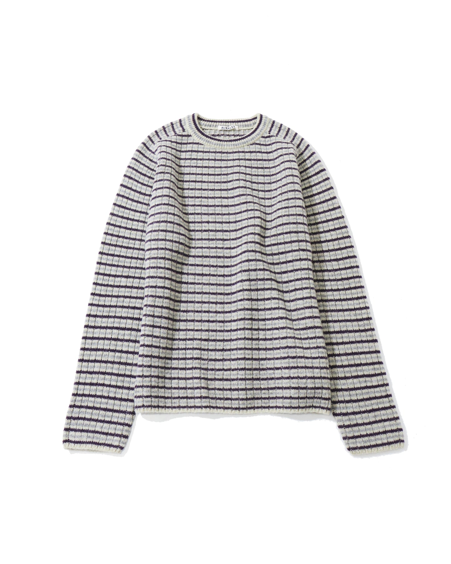 SHETLAND WOOL CASHMERE RIB KNIT P/O LIME PURPLE STRIPE