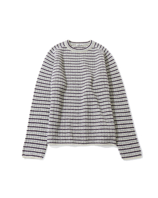SHETLAND WOOL CASHMERE RIB KNIT P/O LIME PURPLE STRIPE