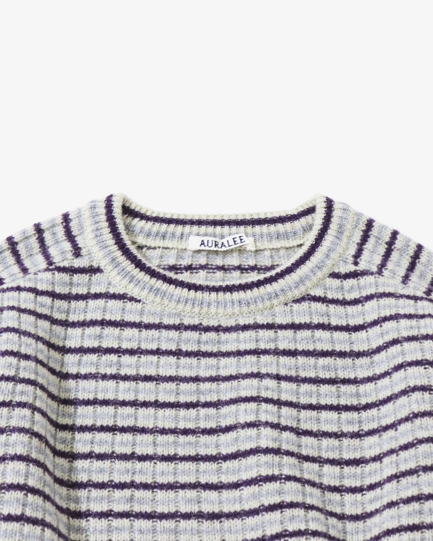 SHETLAND WOOL CASHMERE RIB KNIT P/O LIME PURPLE STRIPE