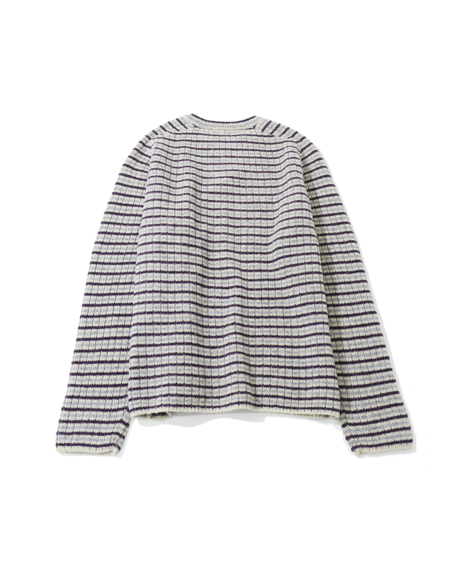 SHETLAND WOOL CASHMERE RIB KNIT P/O LIME PURPLE STRIPE