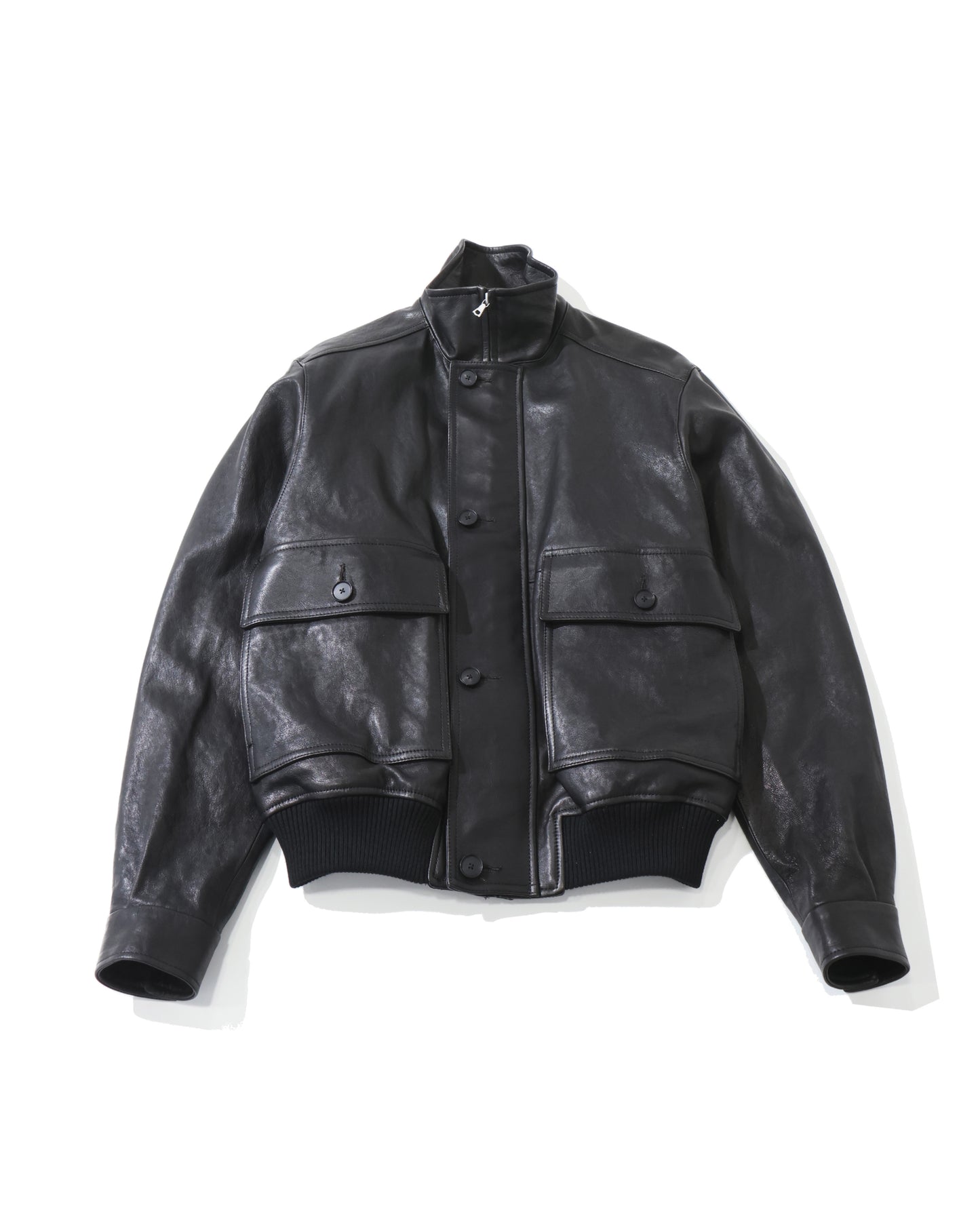 TEXURED LAMB LEATHER BLOUSON BLACK
