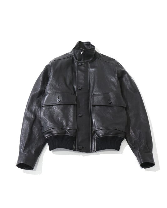 TEXURED LAMB LEATHER BLOUSON BLACK