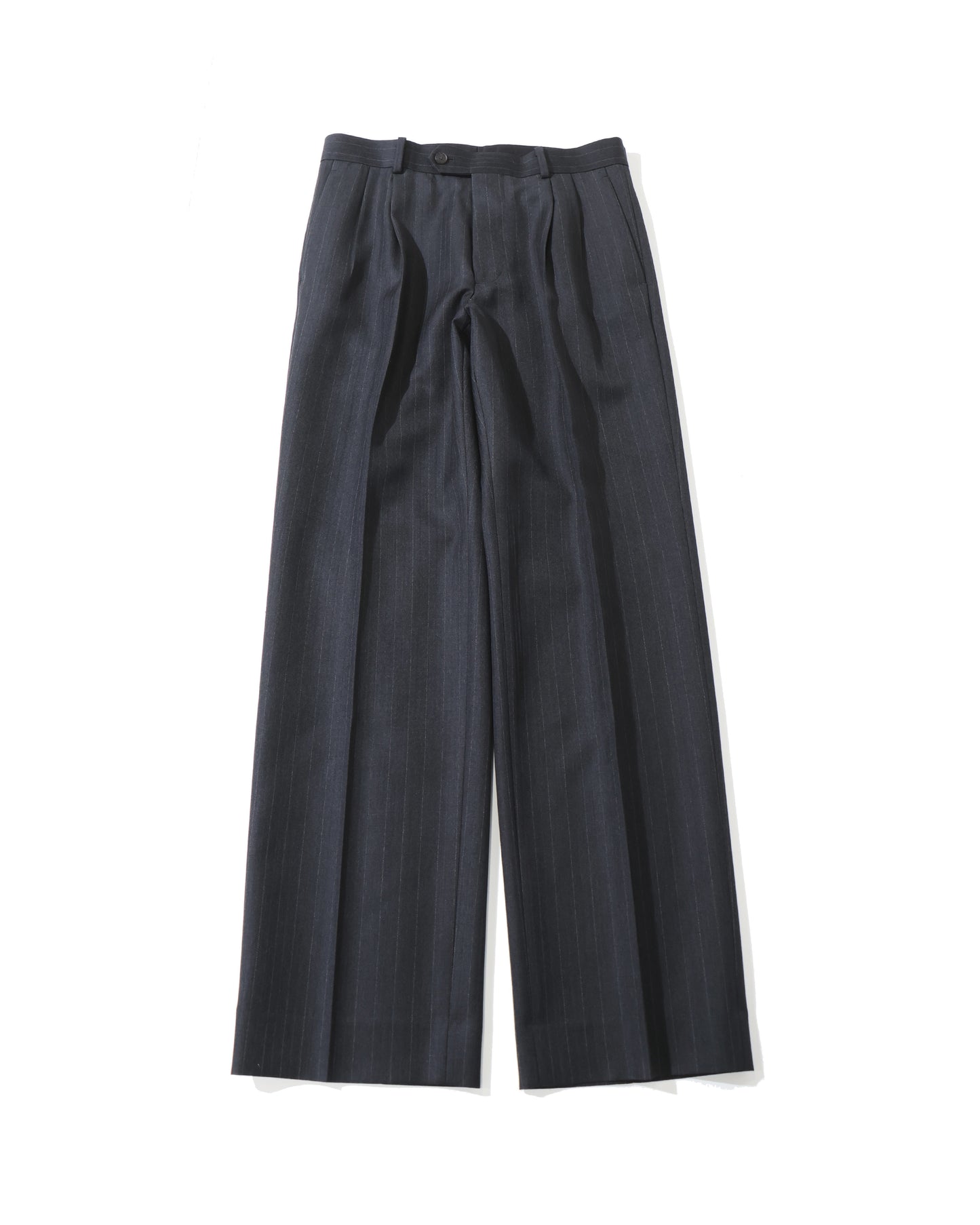 BLUEFACED WOOL TWO-TUCK SLACKS CHARCOAL NAVY STRIPE