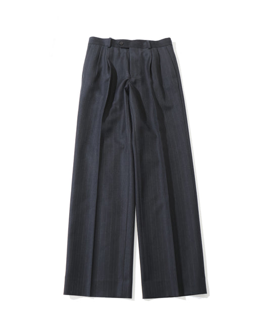 BLUEFACED WOOL TWO-TUCK SLACKS CHARCOAL NAVY STRIPE