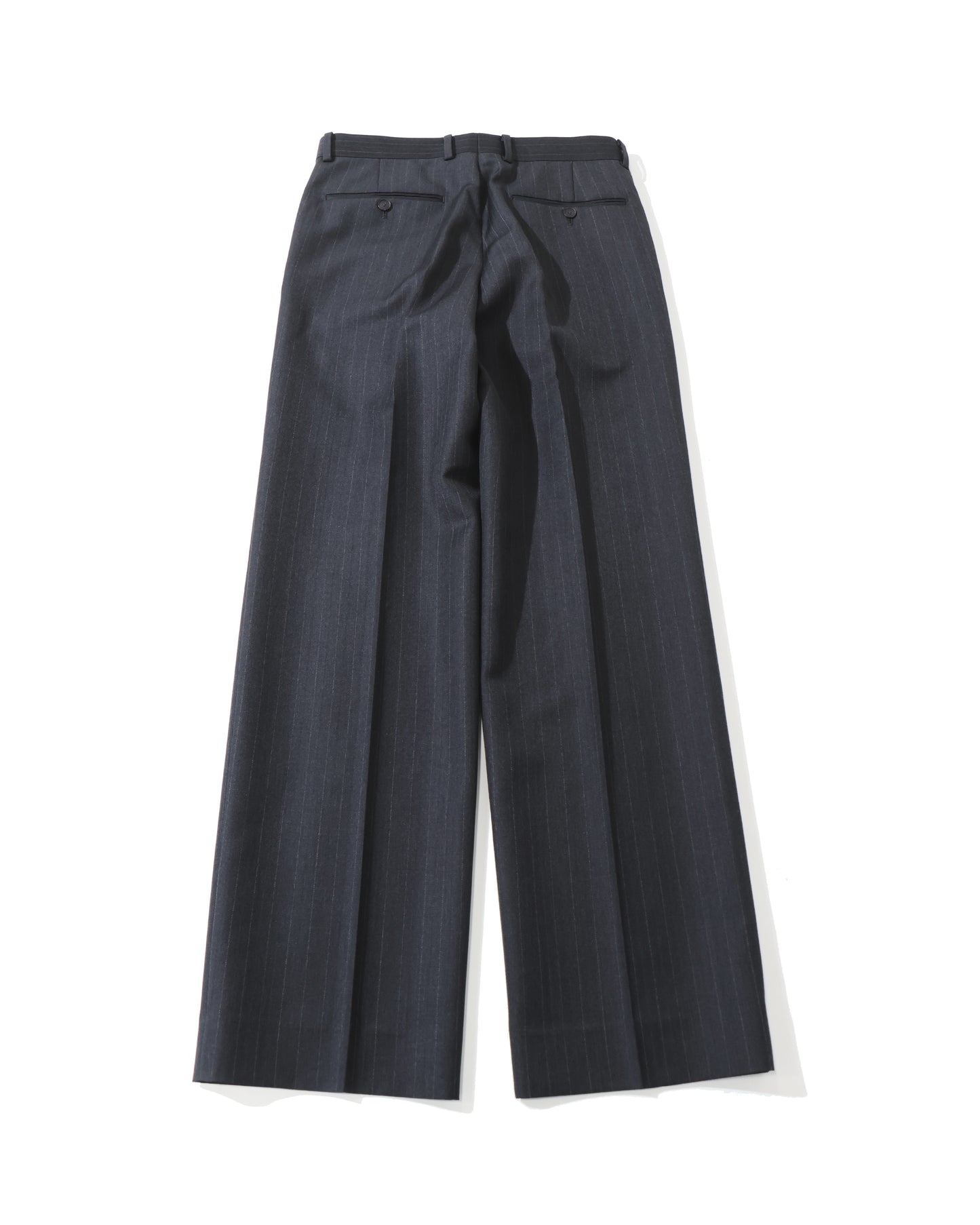 BLUEFACED WOOL TWO-TUCK SLACKS CHARCOAL NAVY STRIPE