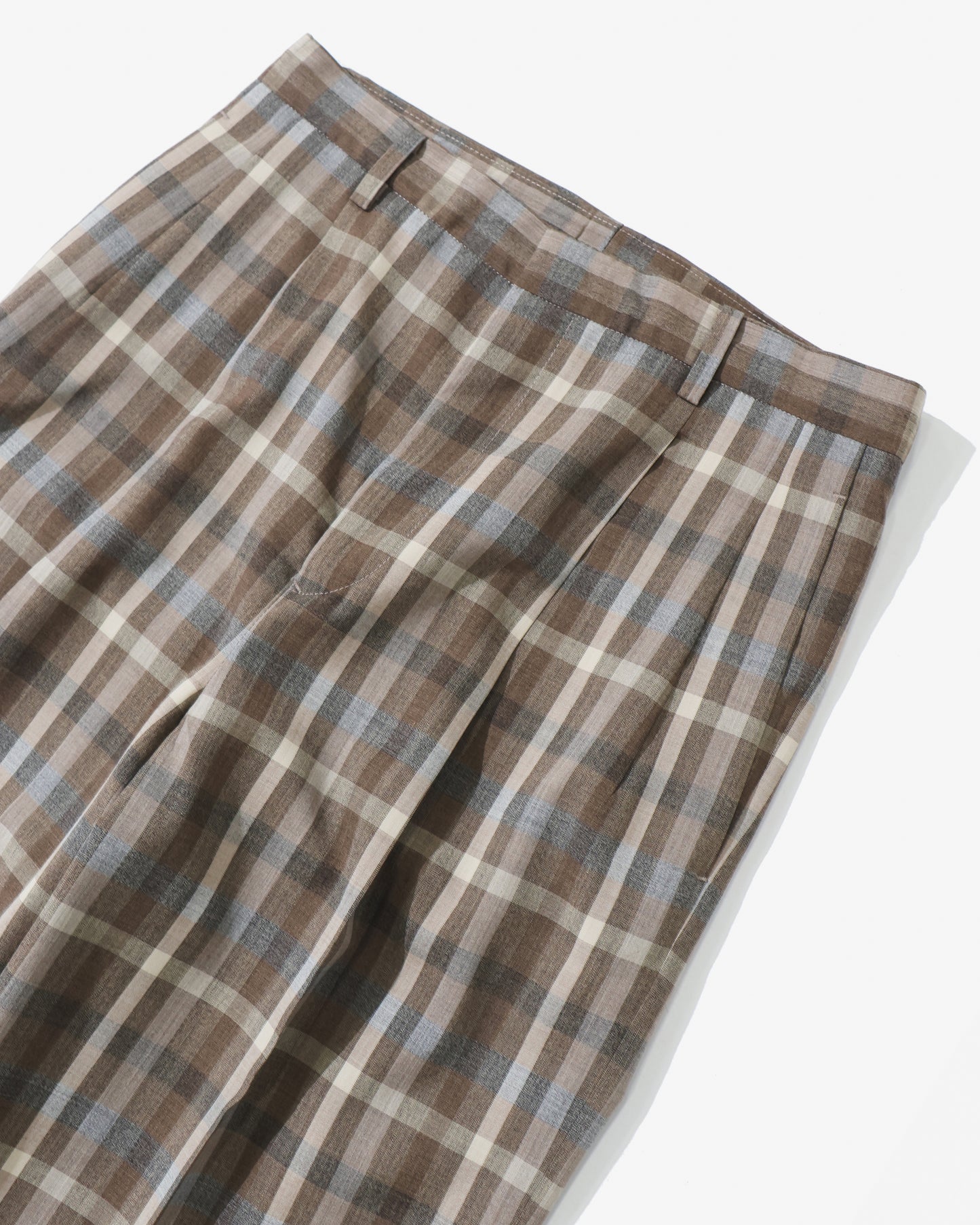 SUPER FINE TROPICAL WOOL CHECK TWO-TUCK SLACKS