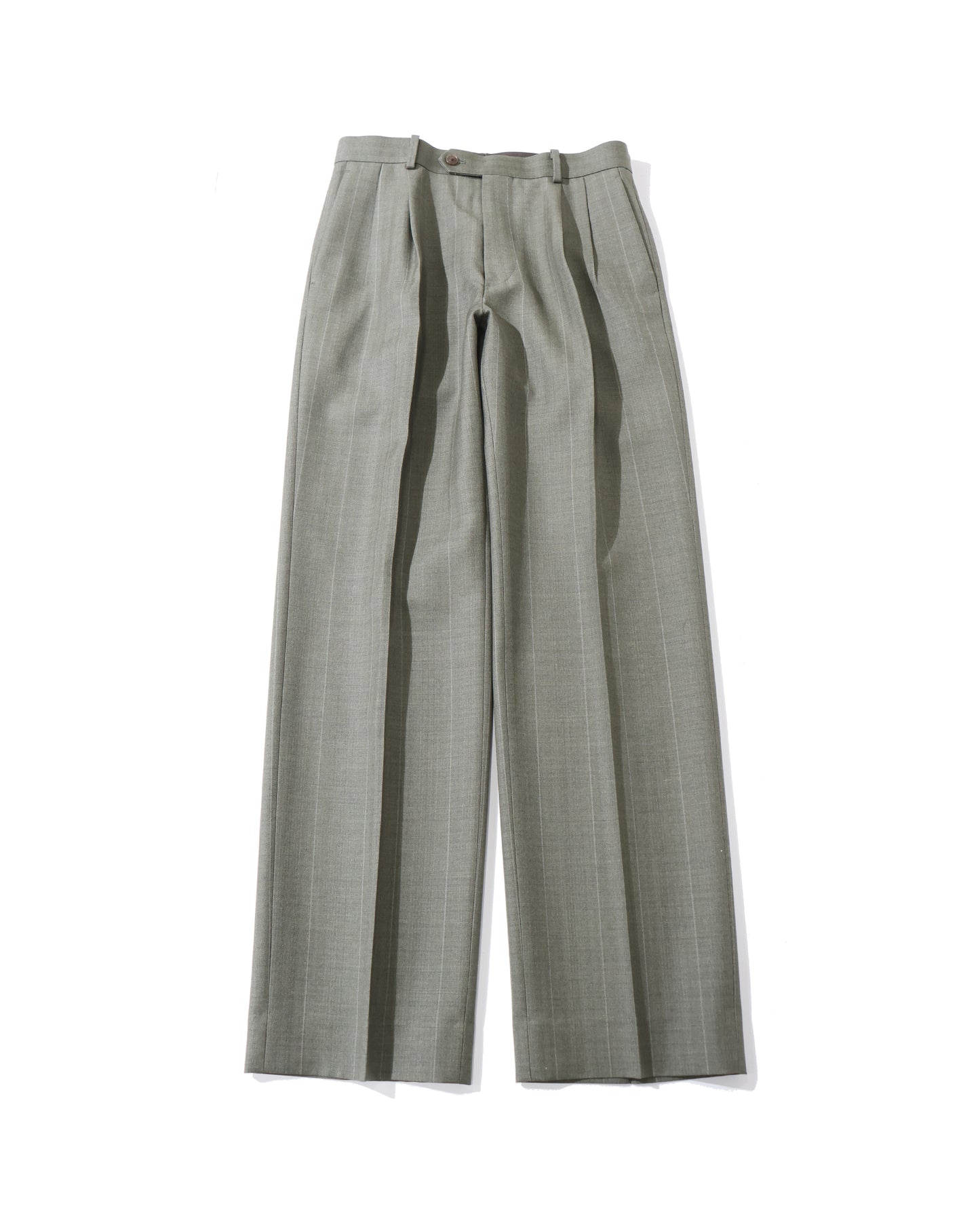BLUEFACED WOOL TWO-TUCK SLACKS OLIVE GRAY STRIPE