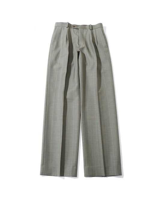 BLUEFACED WOOL TWO-TUCK SLACKS OLIVE GRAY STRIPE