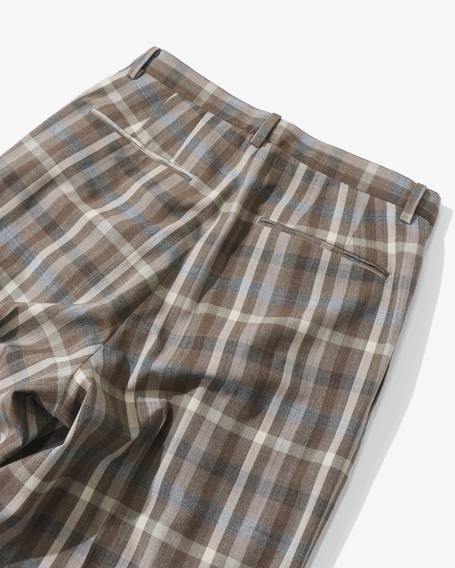 SUPER FINE TROPICAL WOOL CHECK TWO-TUCK SLACKS
