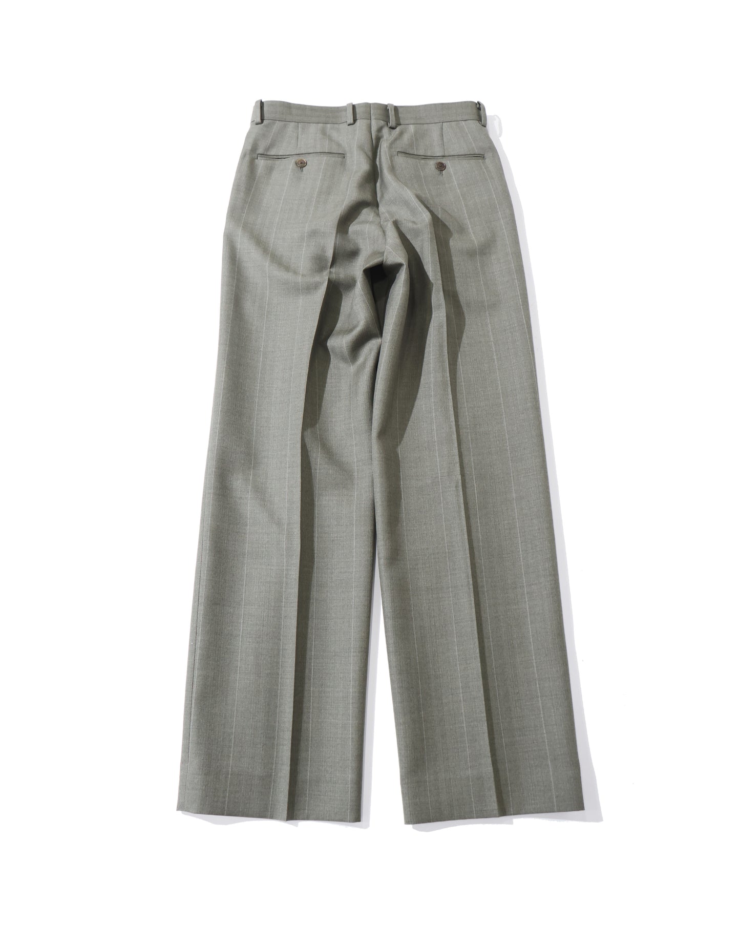 BLUEFACED WOOL TWO-TUCK SLACKS OLIVE GRAY STRIPE