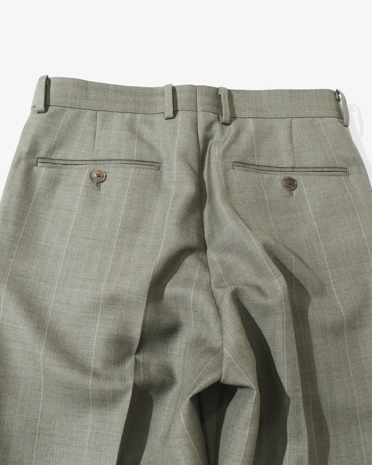 BLUEFACED WOOL TWO-TUCK SLACKS OLIVE GRAY STRIPE