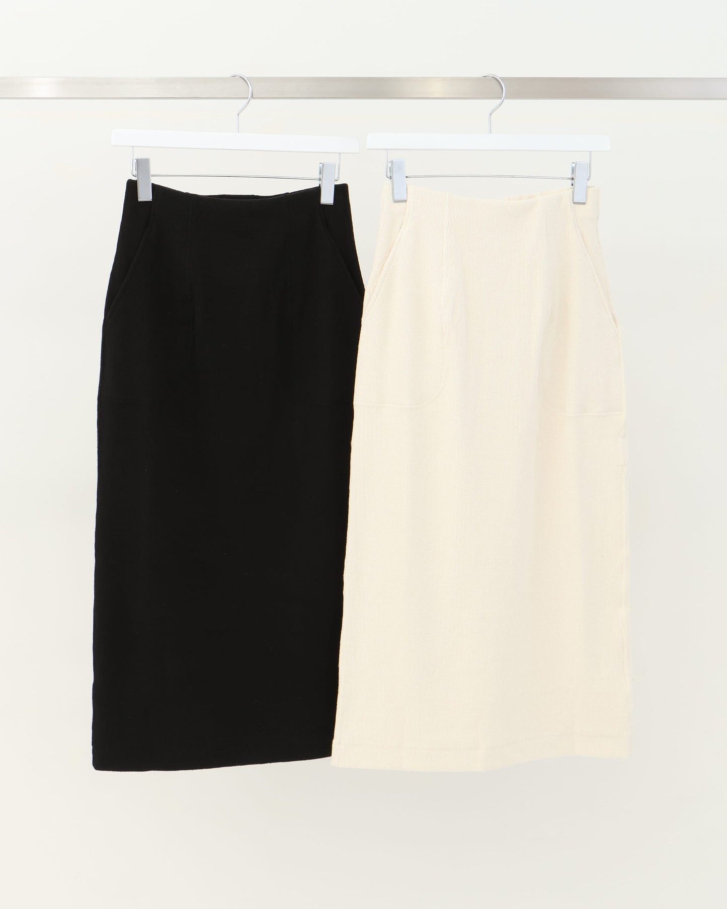 stretch raw silk ribbed-jersey pencil midi skirt