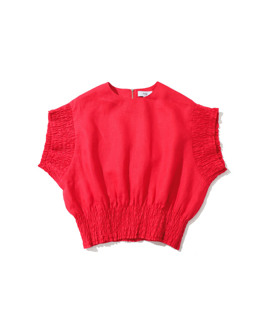 LINEN SHIRRED BLOUSE 15269