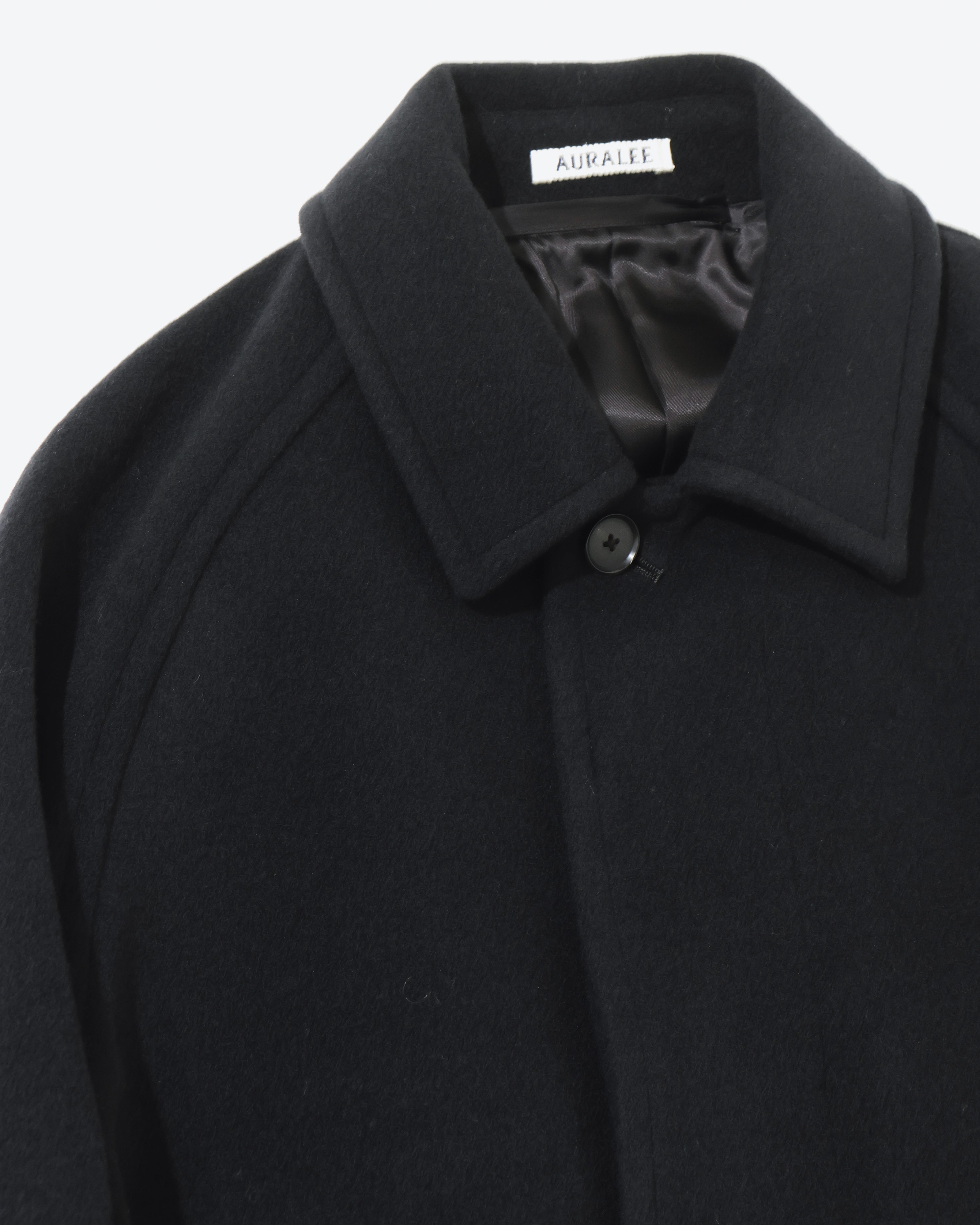 SUPER FINE WOOL MOSSER SOUTIEN COLLAR COAT BLACK – TIME AFTER TIME
