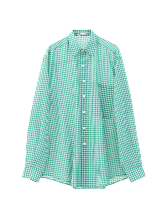 AIRY LIGHT COTTON CHECK BIG SHIRT GREEN GINGHAM CHECK