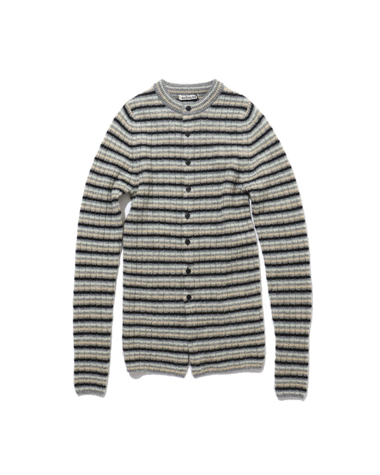 SHETLAND WOOL CASHMERE RIB KNIT CREW-NECK CARDIGAN