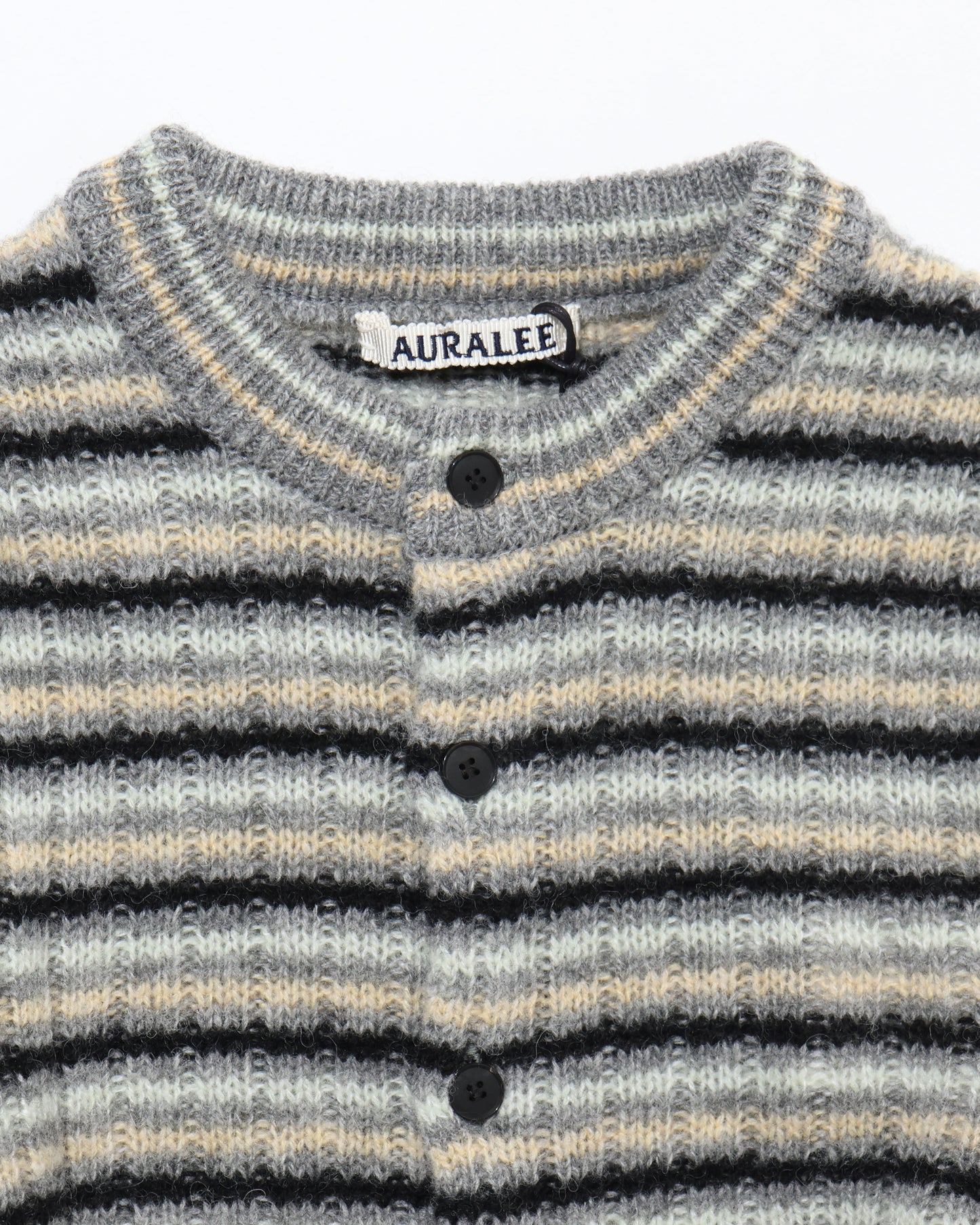 SHETLAND WOOL CASHMERE RIB KNIT CREW-NECK CARDIGAN