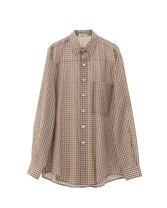 AIRY LIGHT COTTON CHECK BIG SHIRT BROWN GINGHAM CHECK