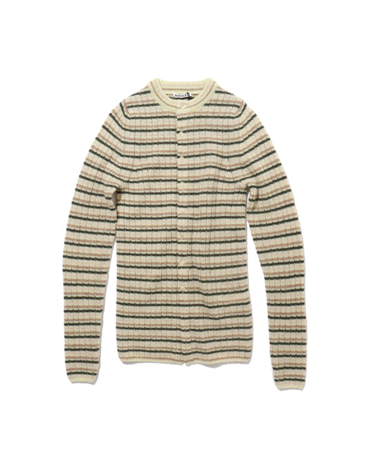 SHETLAND WOOL CASHMERE RIB KNIT CREW-NECK CARDIGAN