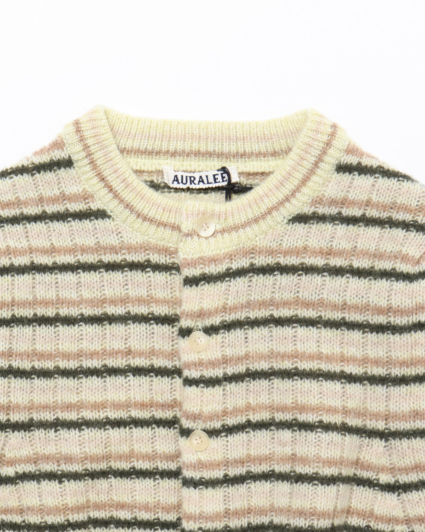 SHETLAND WOOL CASHMERE RIB KNIT CREW-NECK CARDIGAN