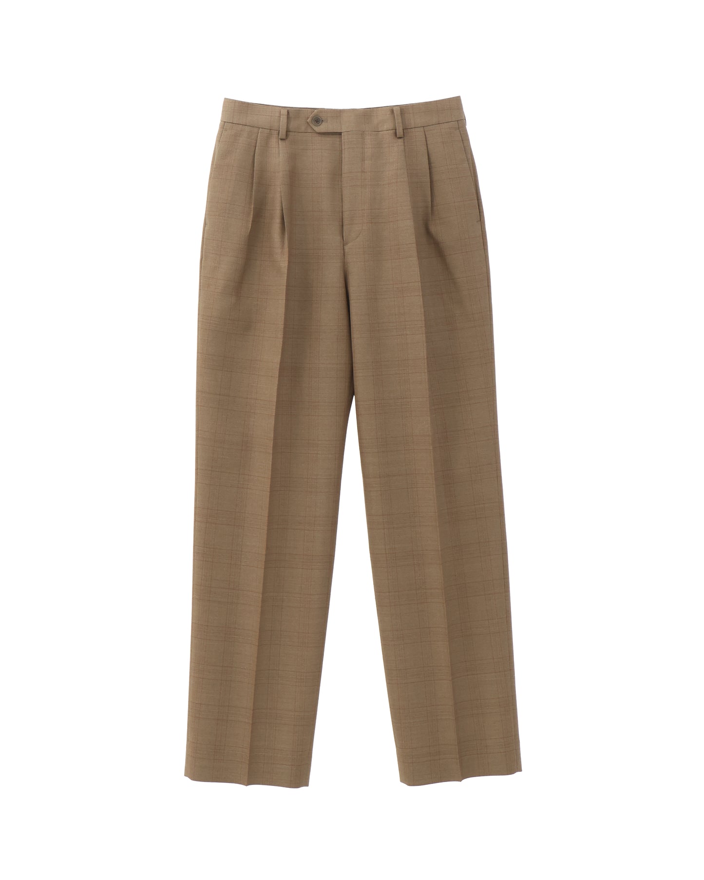 BLUEFACED WOOL TWO-TUCK SLACKS BROWN CHECK