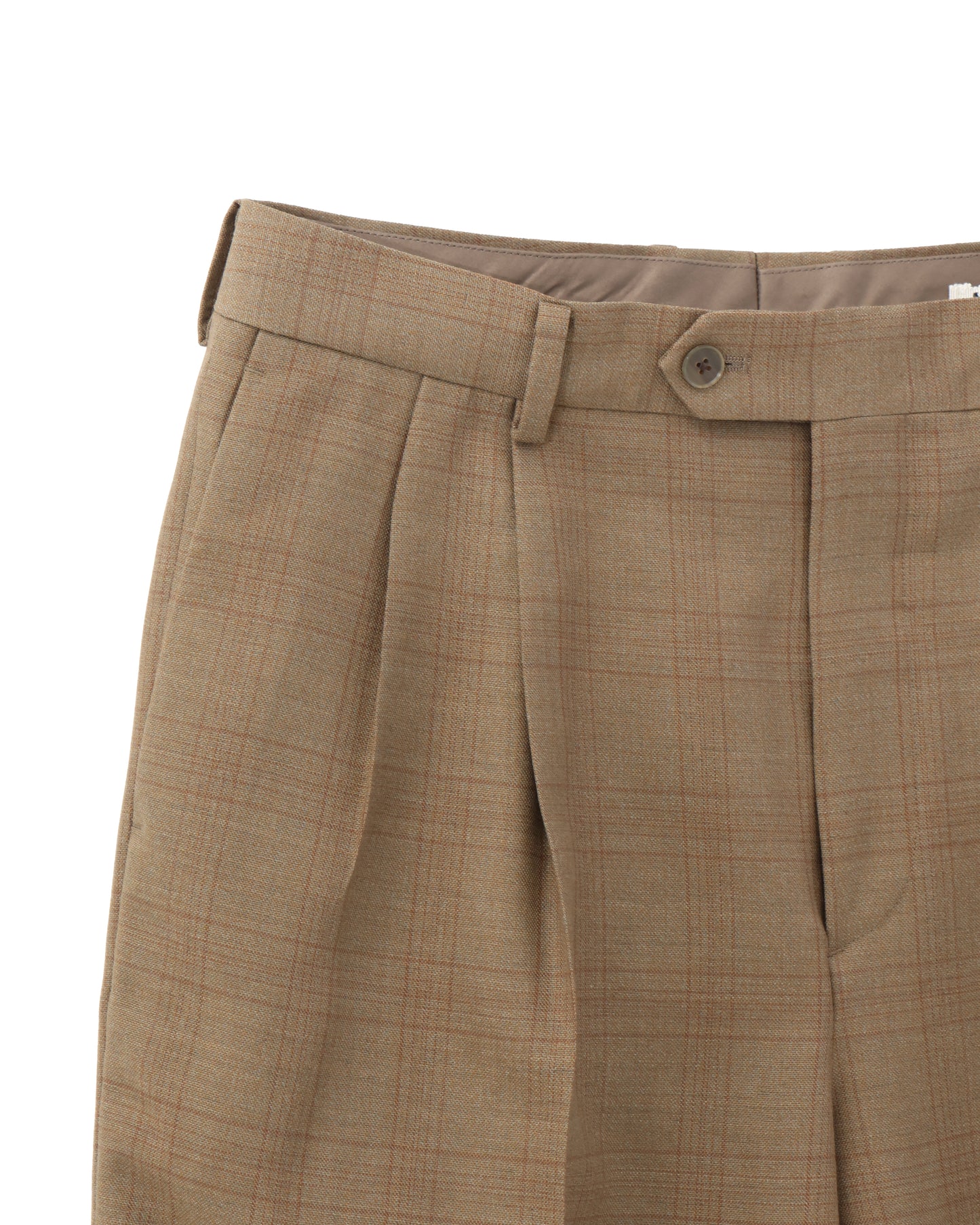 BLUEFACED WOOL TWO-TUCK SLACKS BROWN CHECK