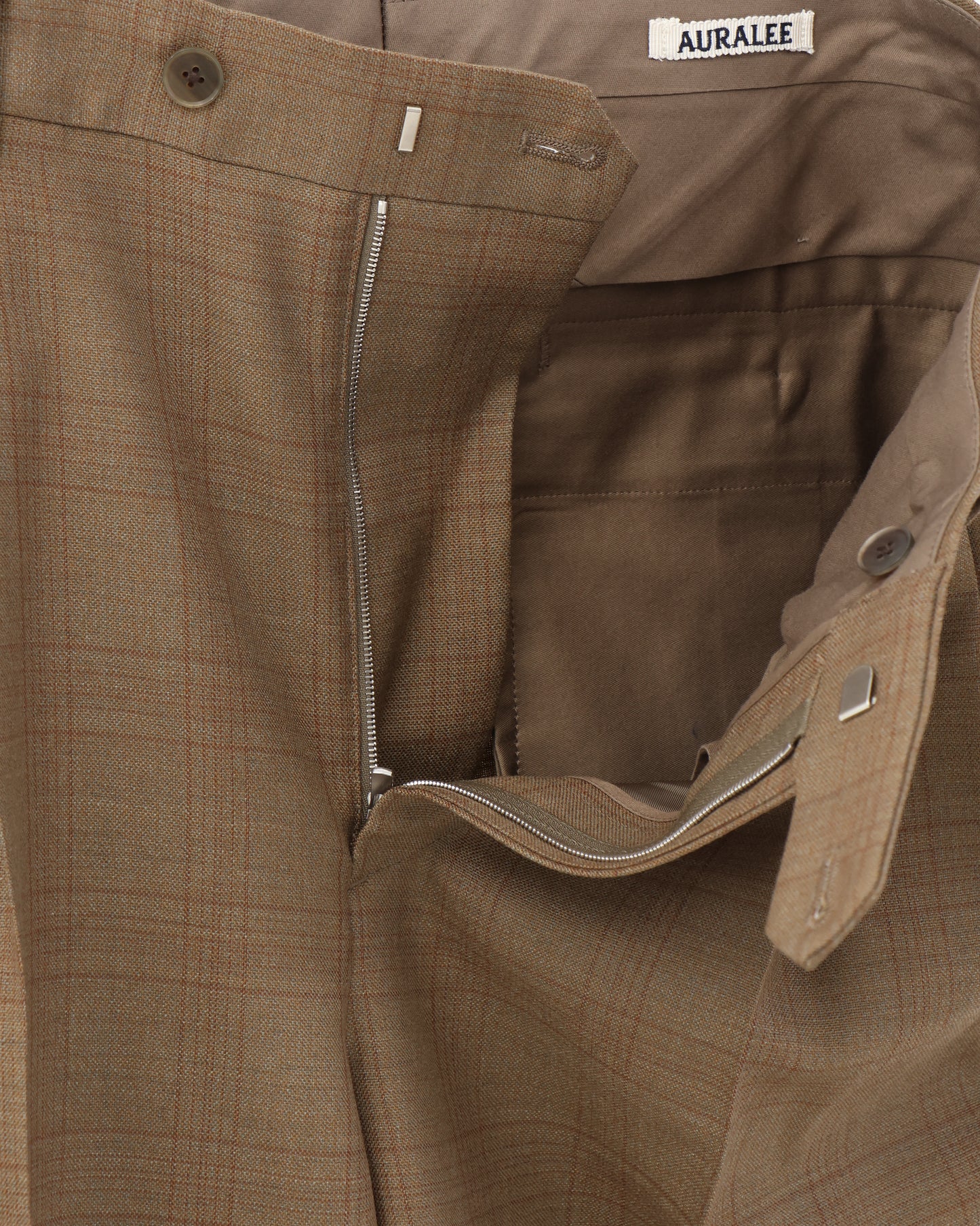 BLUEFACED WOOL TWO-TUCK SLACKS BROWN CHECK