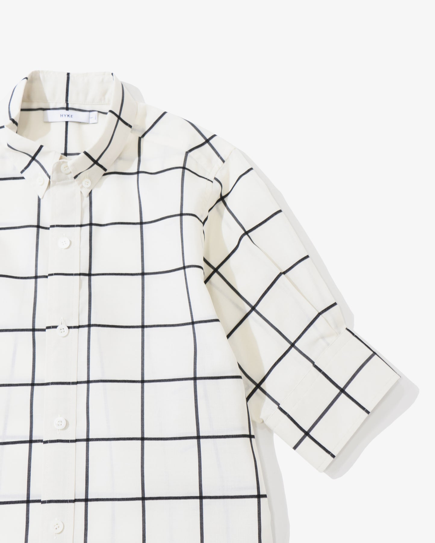 SHEER BACK WINDOWPANE SHORT-SLV BLOUSE 15266