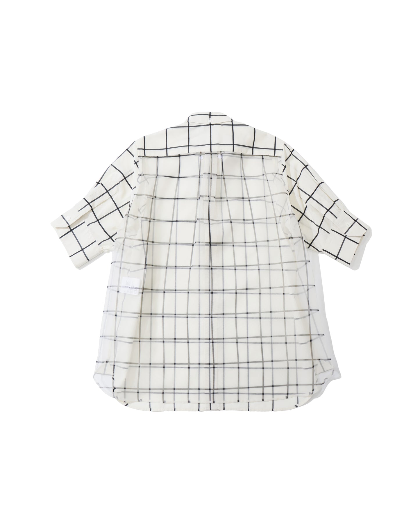 SHEER BACK WINDOWPANE SHORT-SLV BLOUSE 15266
