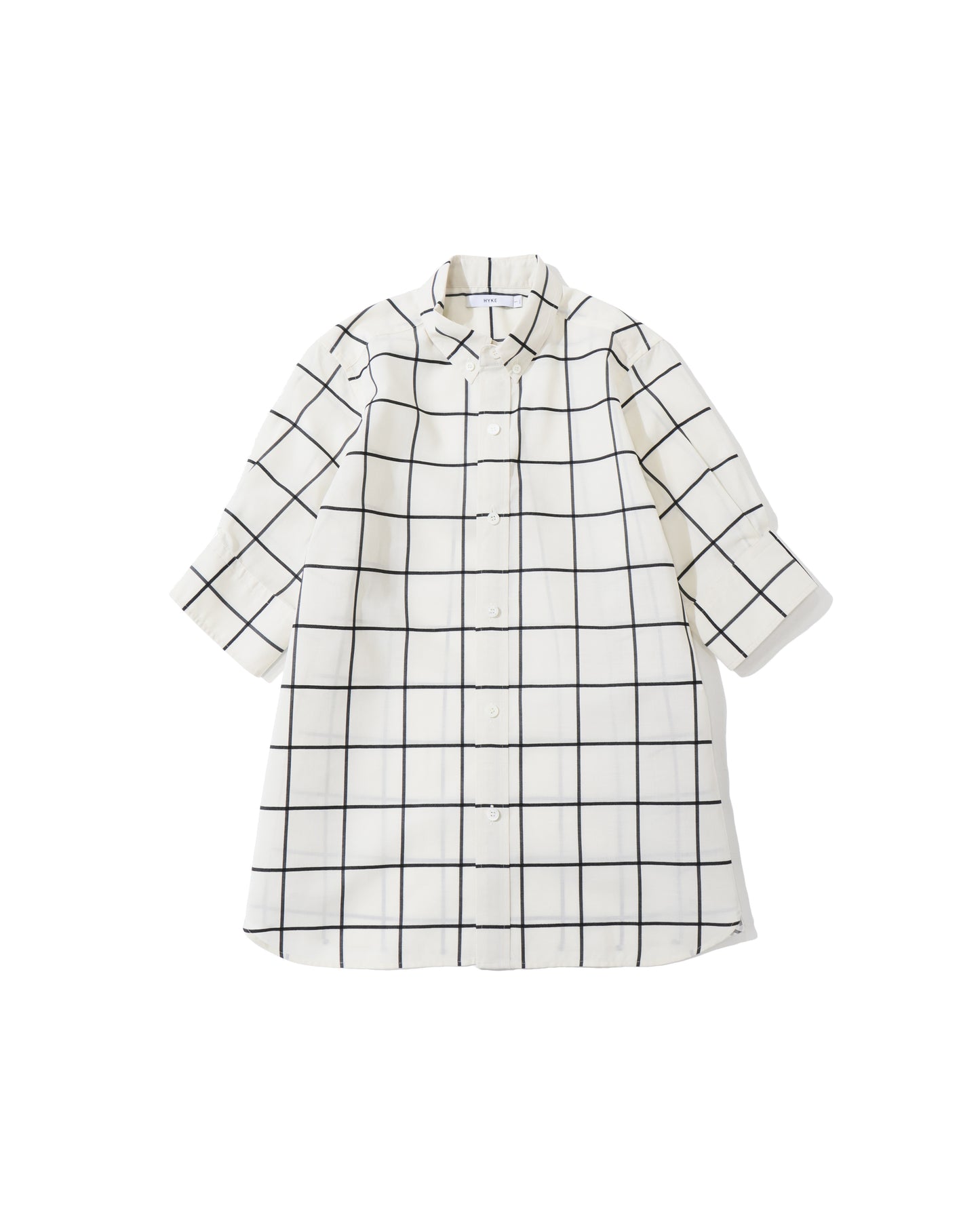 SHEER BACK WINDOWPANE SHORT-SLV BLOUSE 15266