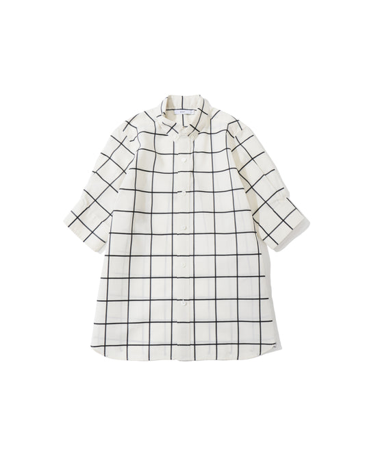 SHEER BACK WINDOWPANE SHORT-SLV BLOUSE 15266
