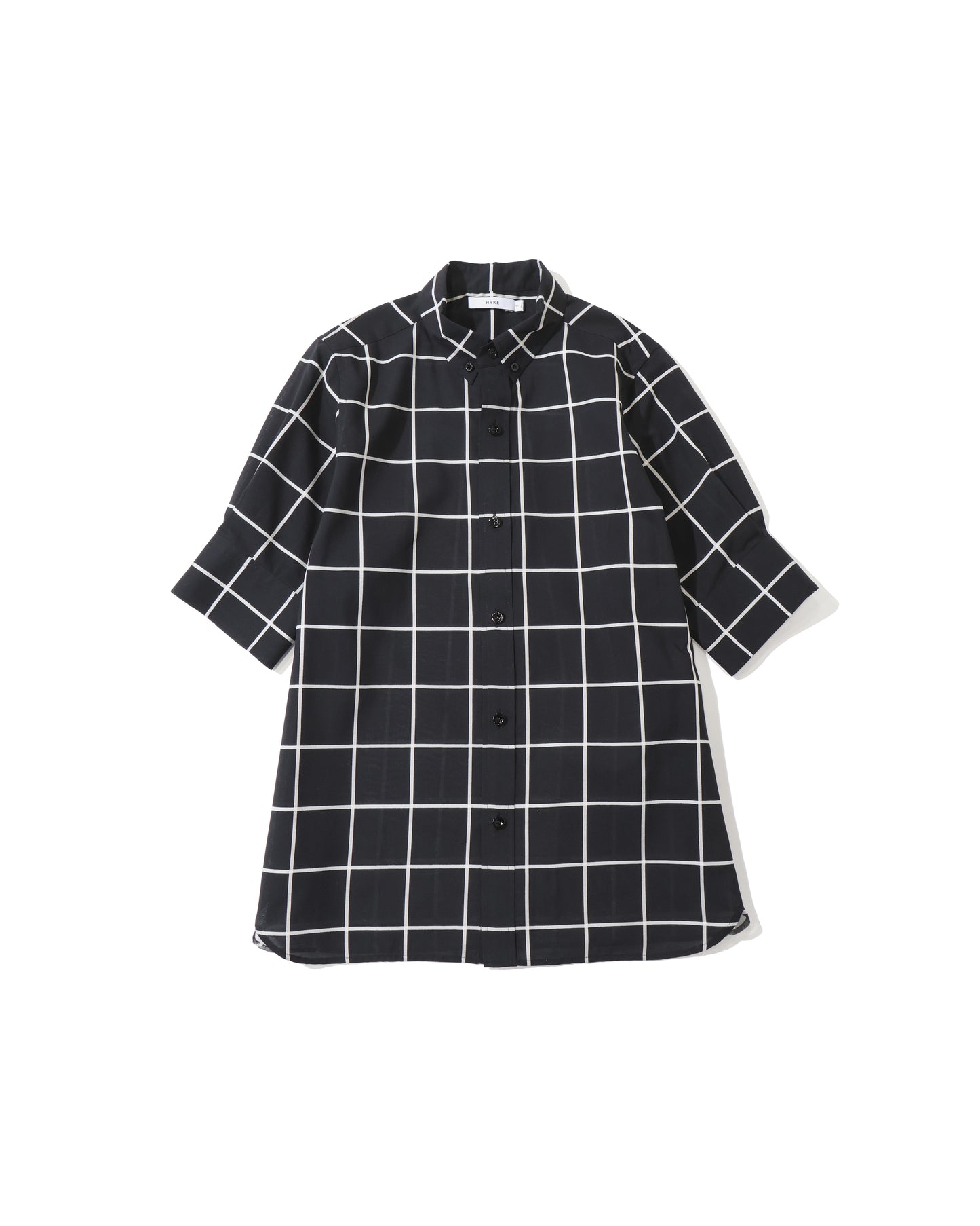 SHEER BACK WINDOWPANE SHORT-SLV BLOUSE 15266