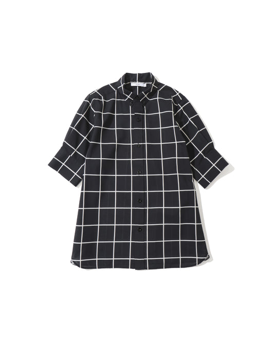 SHEER BACK WINDOWPANE SHORT-SLV BLOUSE 15266