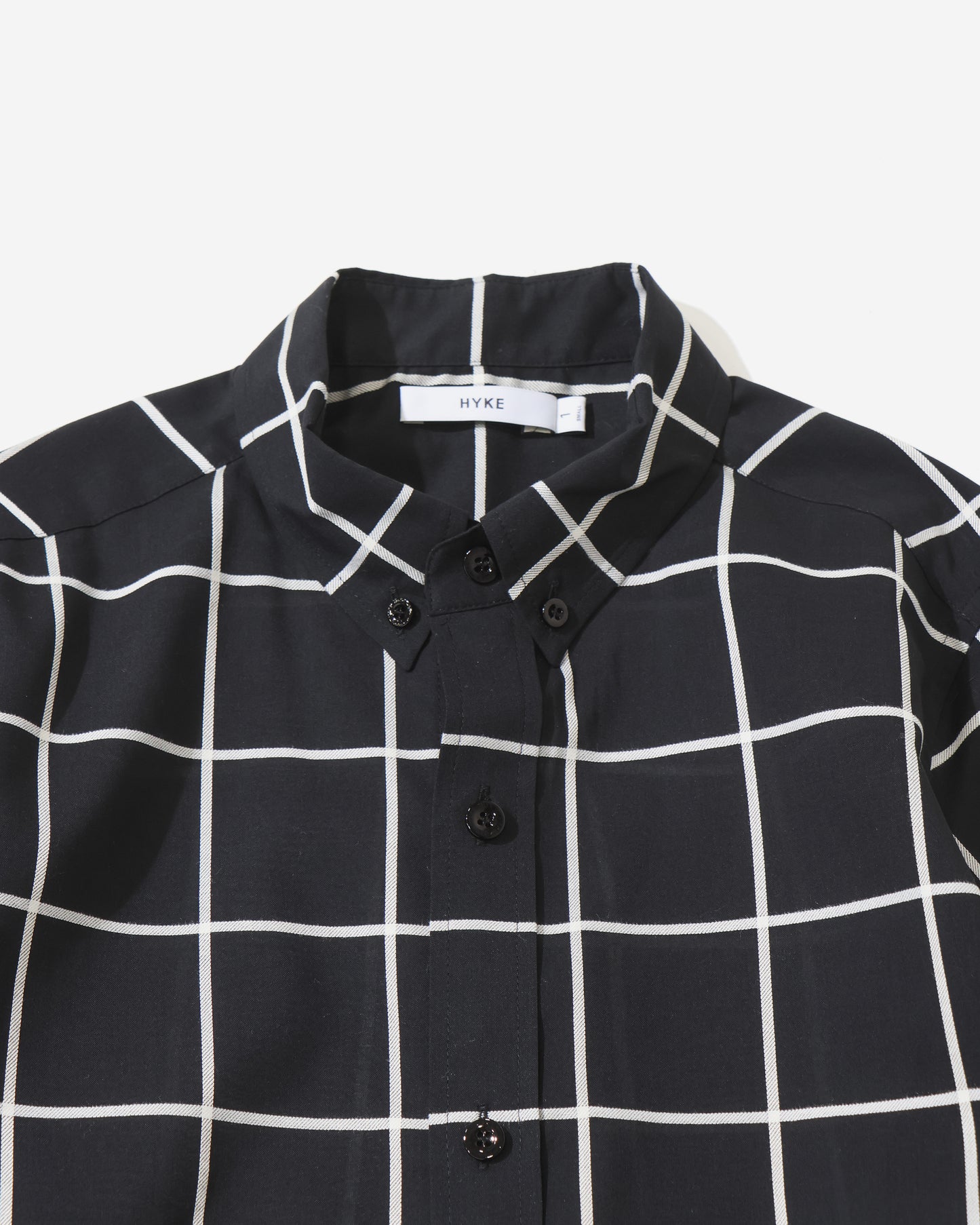SHEER BACK WINDOWPANE SHORT-SLV BLOUSE 15266