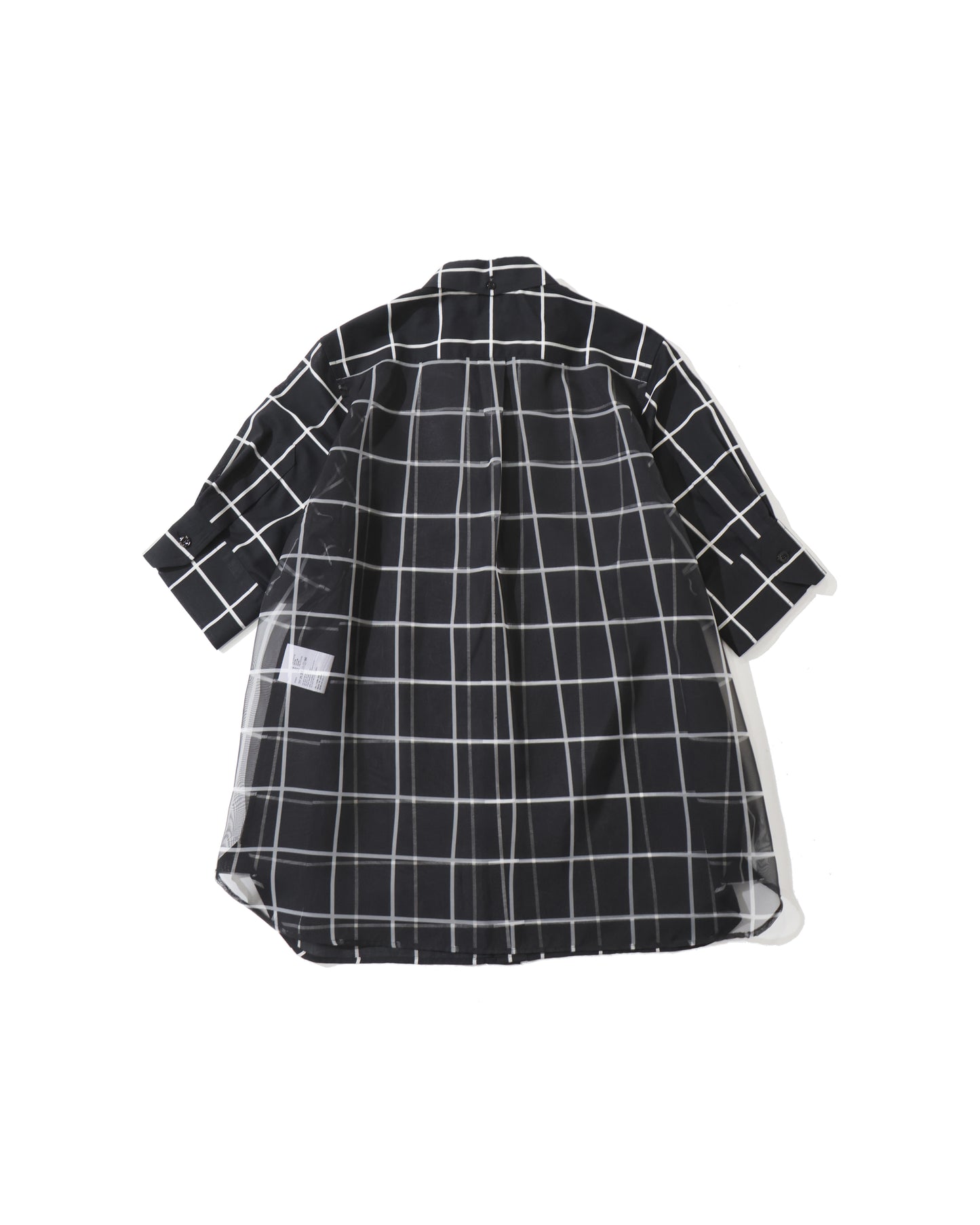 SHEER BACK WINDOWPANE SHORT-SLV BLOUSE 15266