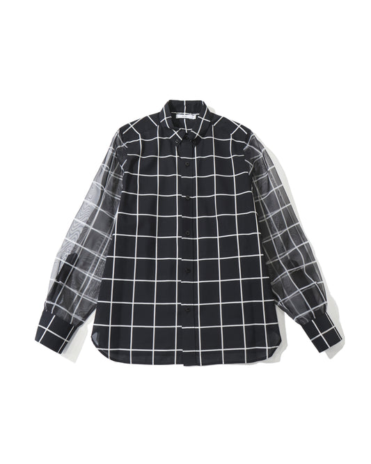 SHEER SLEEVE WINDOWPANE BLOUSE 15265