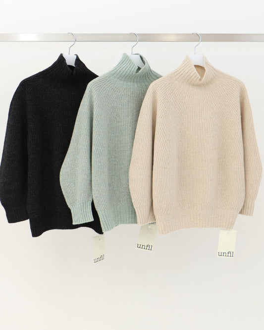 superfine lambs&chenille ribbed-knit high-neck sweater