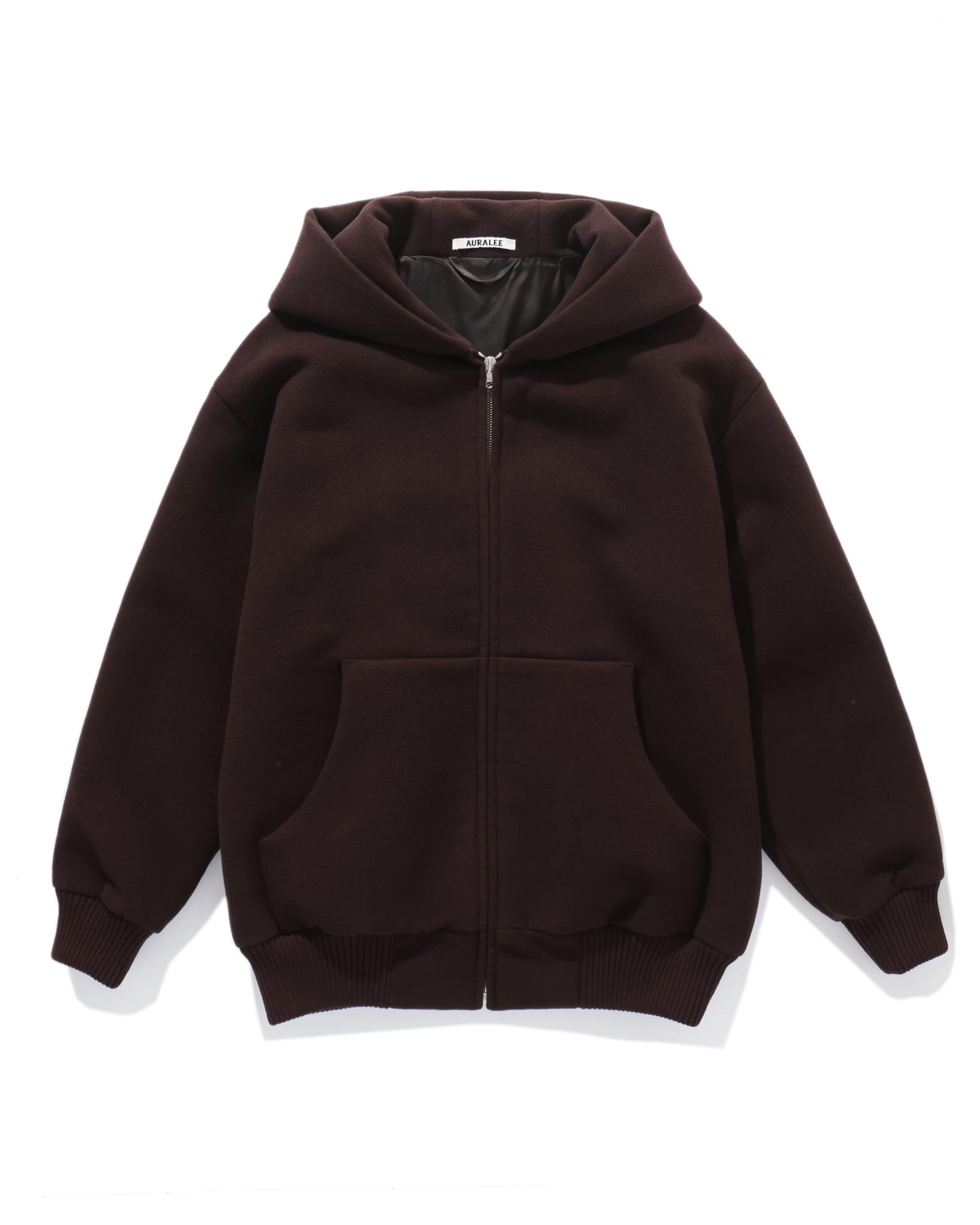 DOUBLE CLOTH HEAVY WOOL PILE ZIP HOODIE DARK BROWN