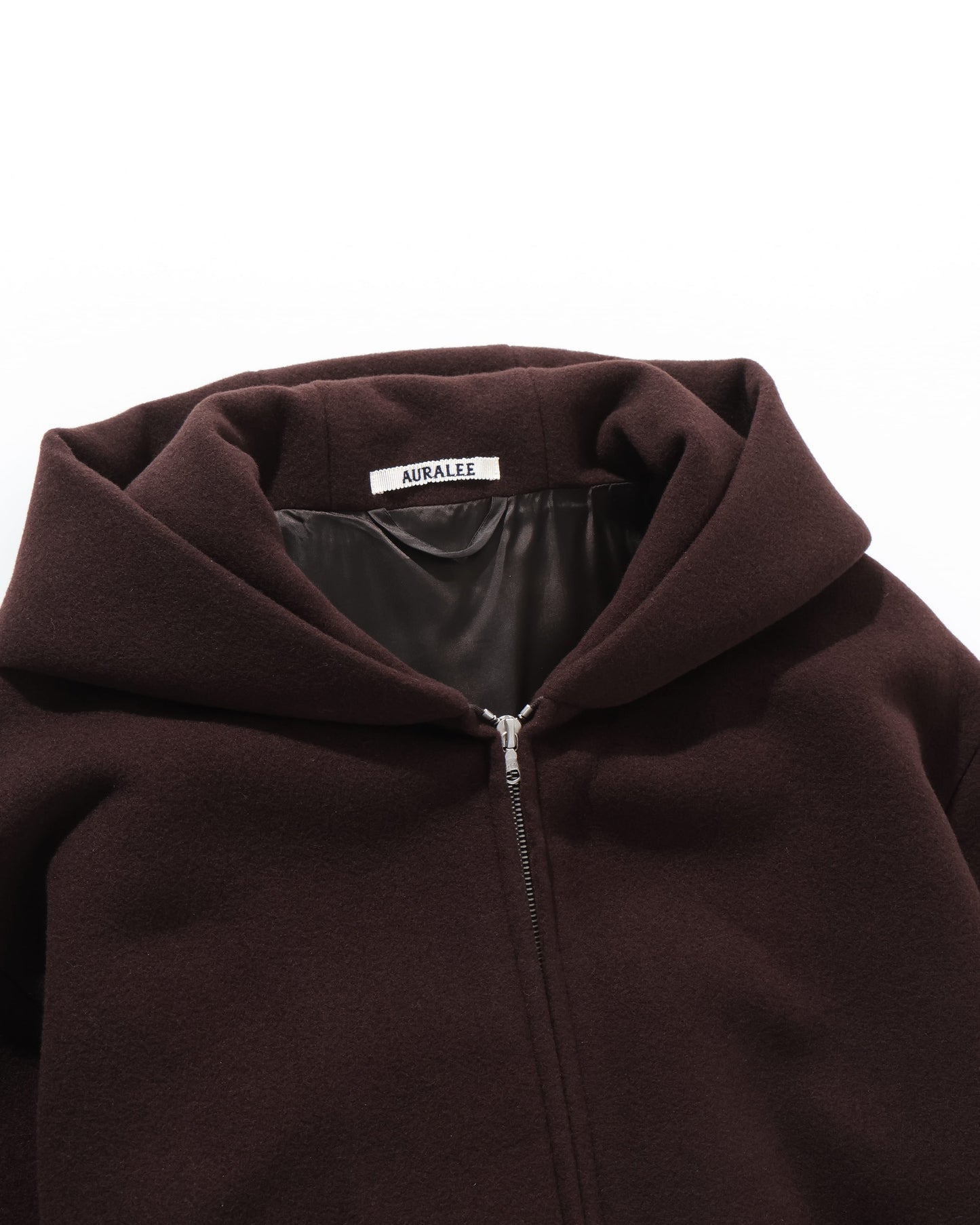 DOUBLE CLOTH HEAVY WOOL PILE ZIP HOODIE DARK BROWN