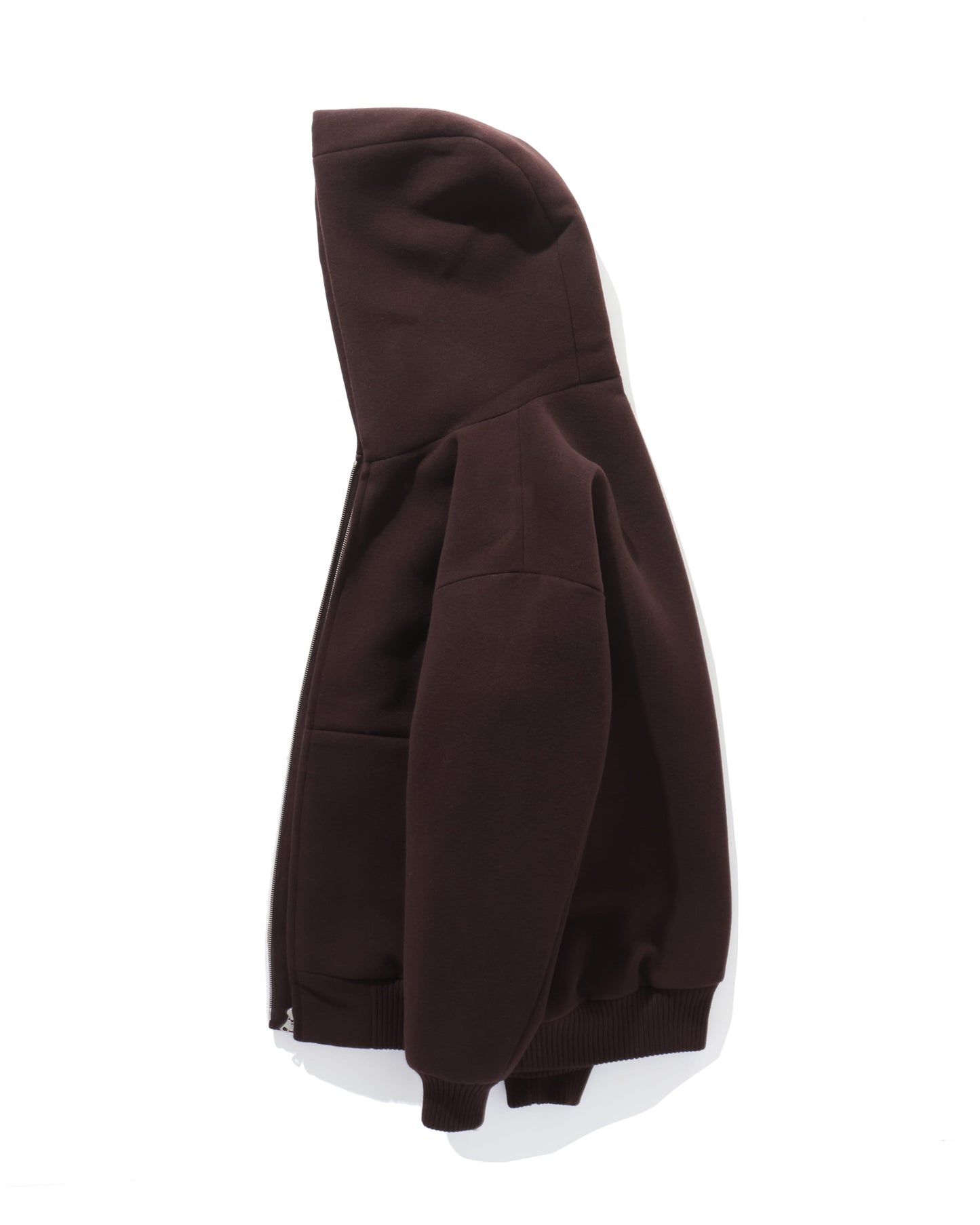 DOUBLE CLOTH HEAVY WOOL PILE ZIP HOODIE DARK BROWN