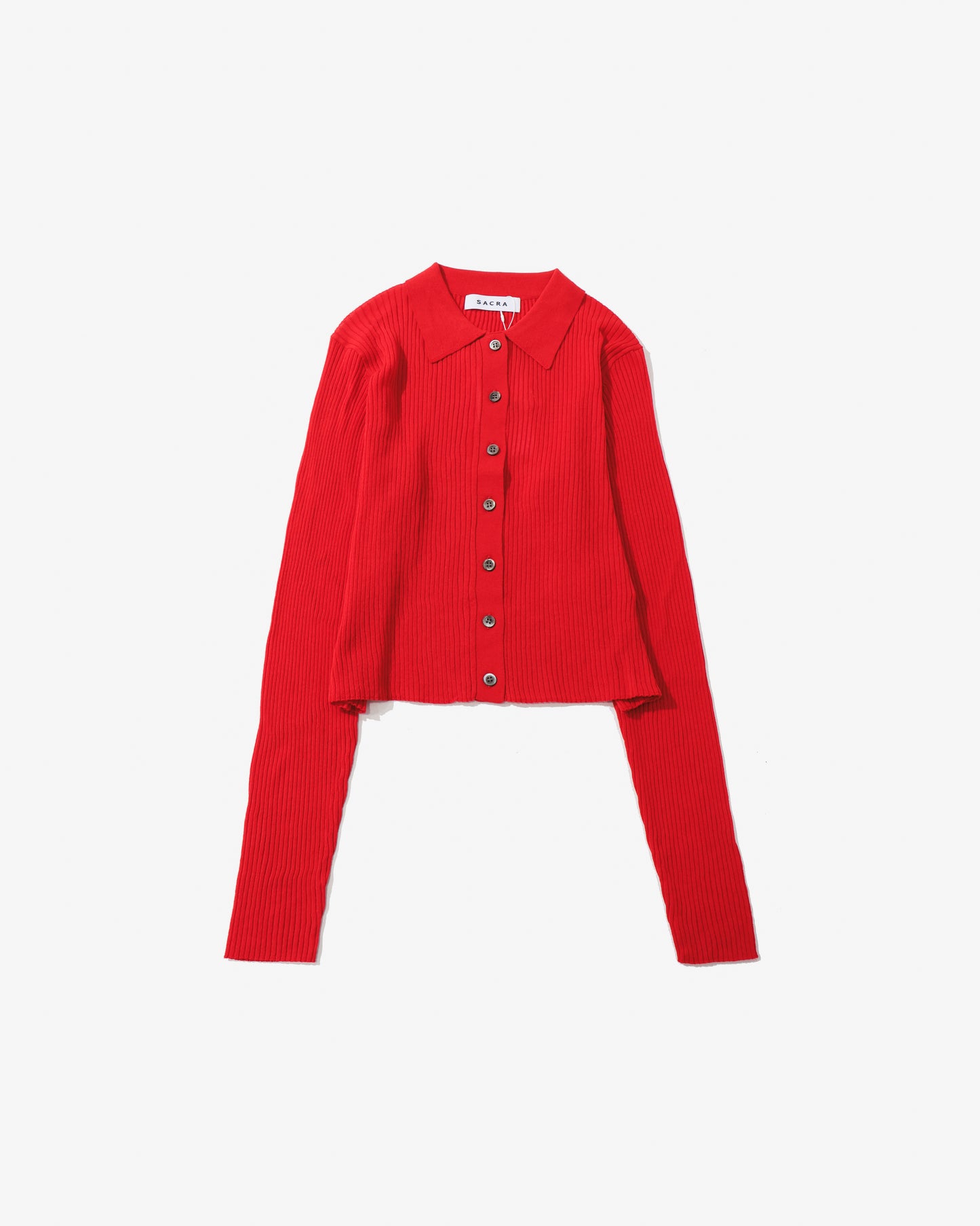 F.TWIST COTTON SILK RIB POLO CARDIGAN