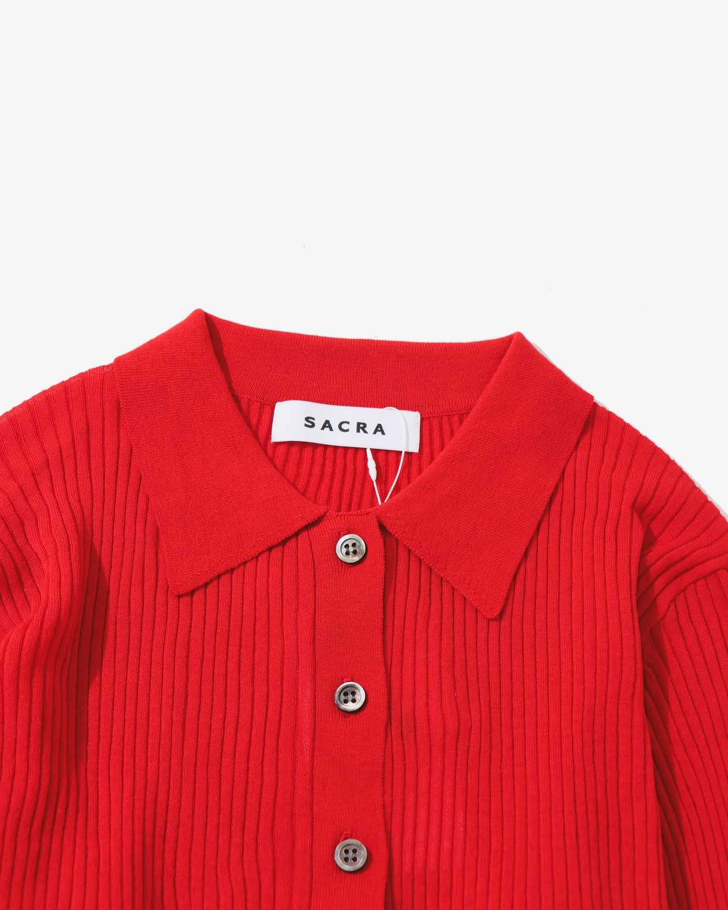 F.TWIST COTTON SILK RIB POLO CARDIGAN