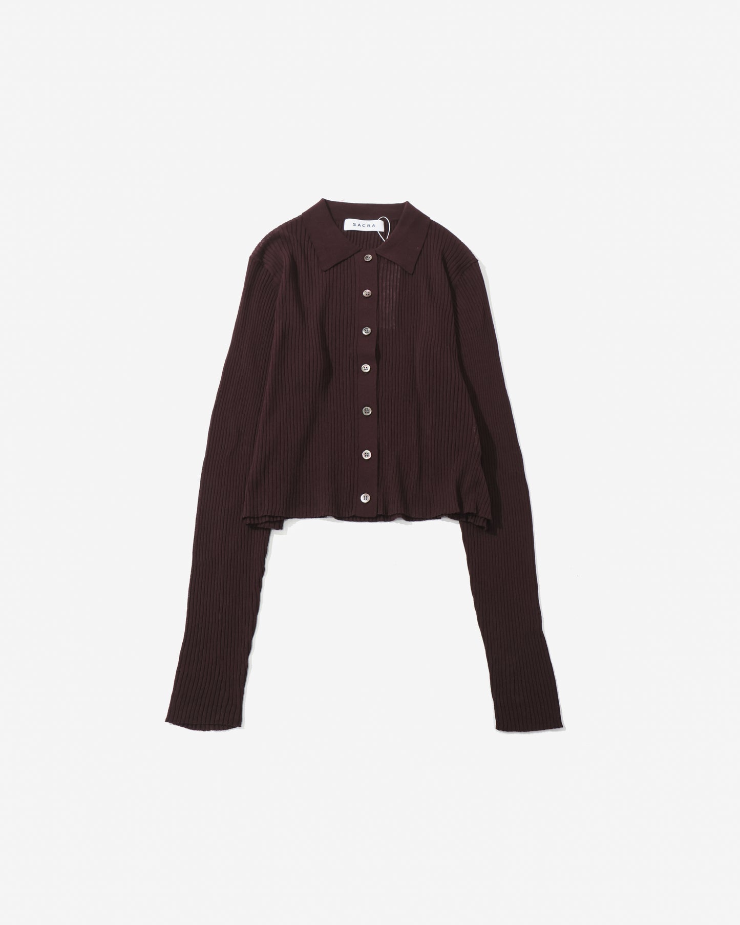 F.TWIST COTTON SILK RIB POLO CARDIGAN