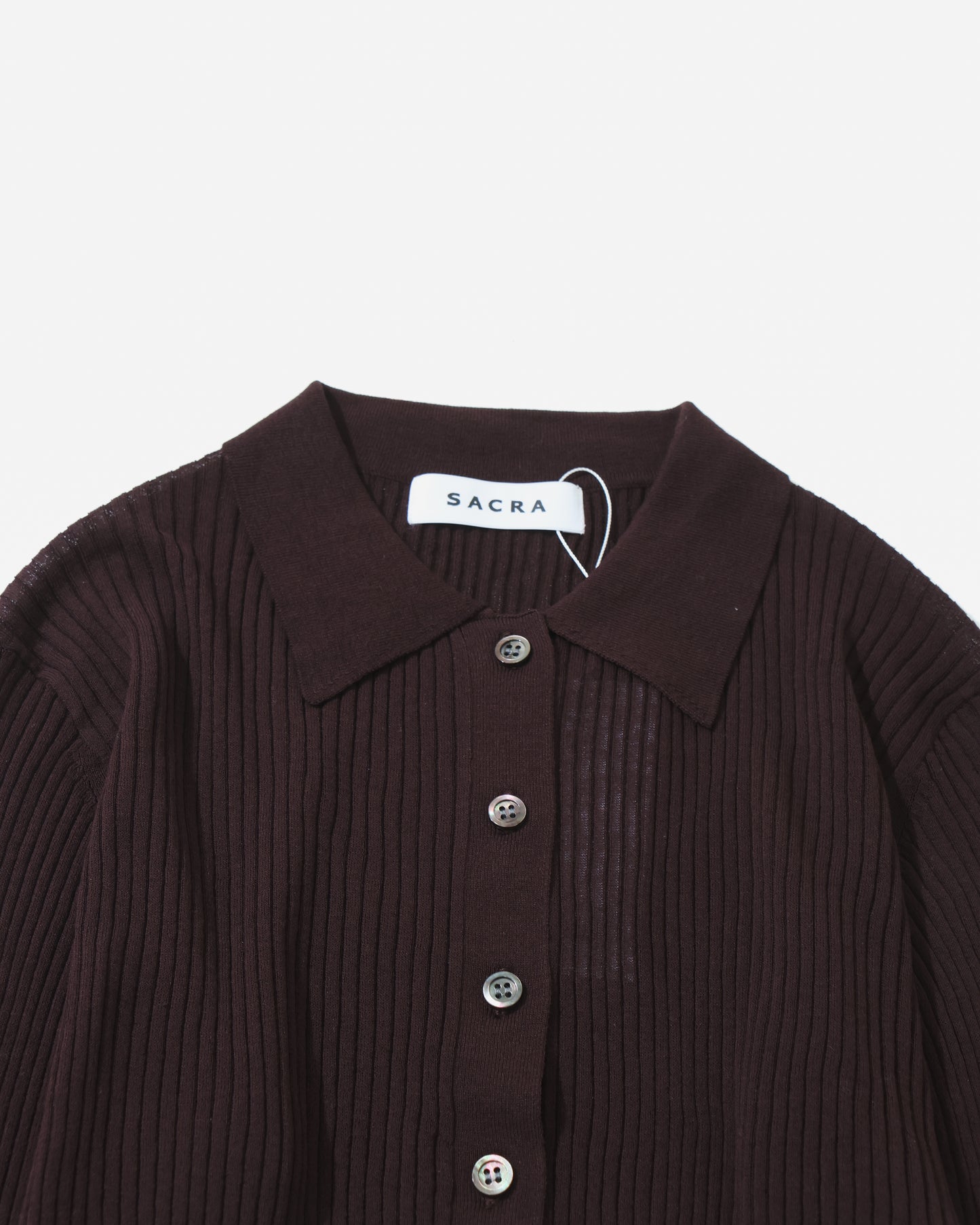 F.TWIST COTTON SILK RIB POLO CARDIGAN